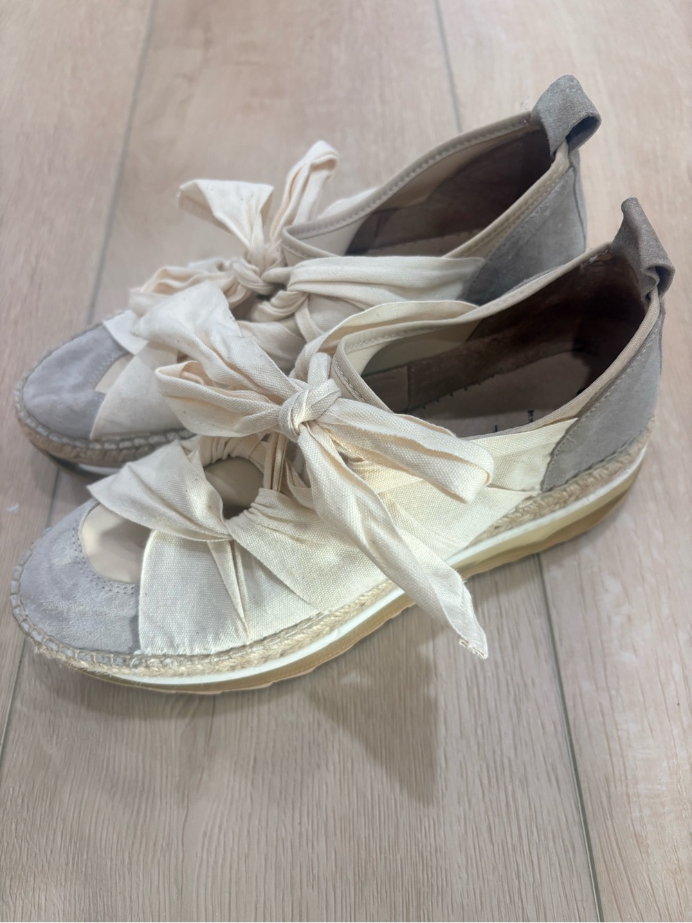 Free People Cream Tie-Front Espadrille Sneakers with Suede Accents
